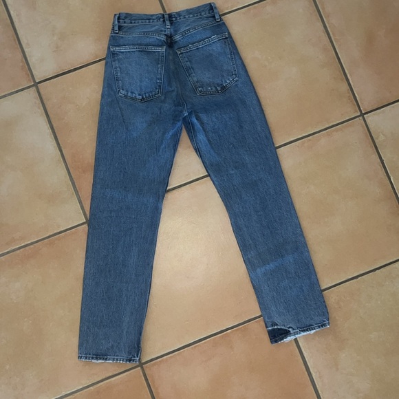 Blue Denim Distressed High Waisted Button Straight Leg Jeans - Agolde - Size 25 - Picture 6 of 8